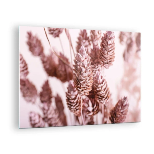 Schilderen op glas - Gedroogde grasaren in tinten poederroze - 70x50cm - Schijnbaar onopvallend - Moderne wanddecoratie voor woonkamer en slaapkamer ARTTOR