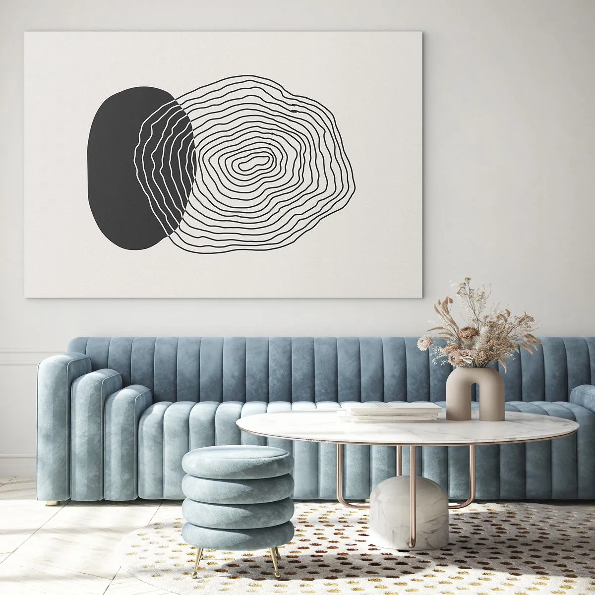 Schilderen op glas - Abstract patroon met zwart-witte ovalen en lijnen - 70x50cm - Duur en spiertrekkingen - Moderne wanddecoratie voor woonkamer en slaapkamer ARTTOR