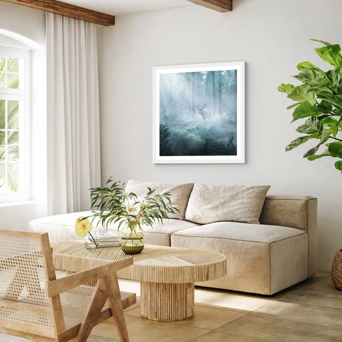 Poster in een witte lijst - Ochtendbezoek aan het landgoed - 30x30 cm