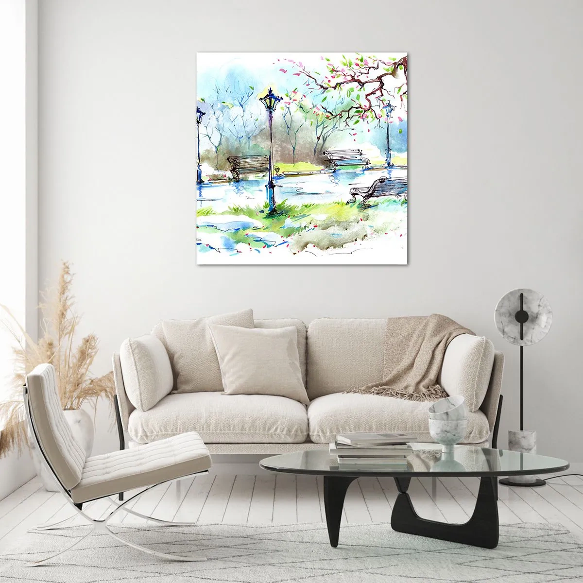 Schilderen op glas - De charme van de stilte van het park - 70x70 cm