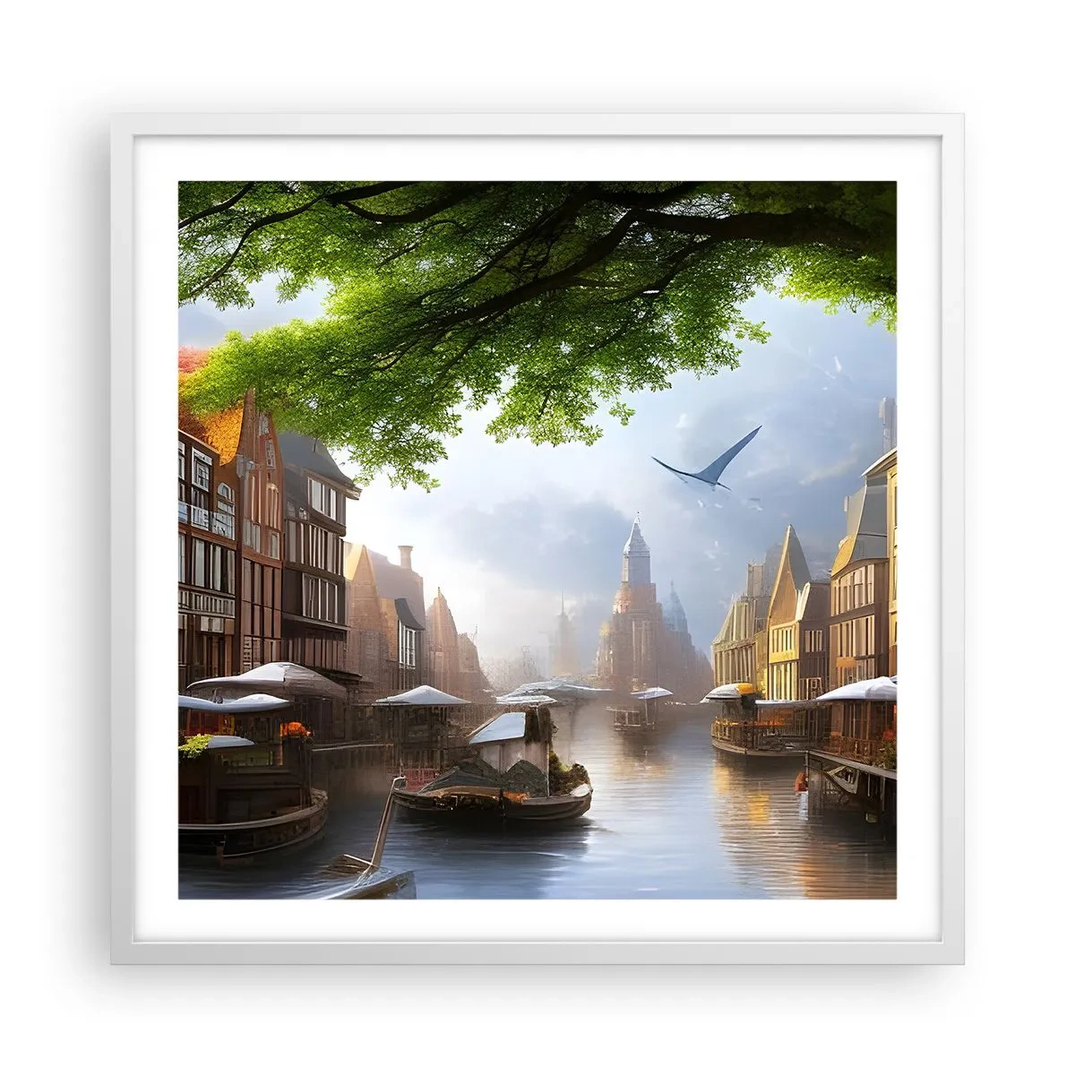 Poster in een witte lijst - Hollands stadsbeeld - 60x60 cm