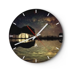 Wandklok - Klok - Landschap met een meer, bomen en een sterrenhemel 's nachts - 30x30cm - Nacht aan het einde van de wereld - Moderne wanddecoratie voor woonkamer, keuken en slaapkamer ARTTOR