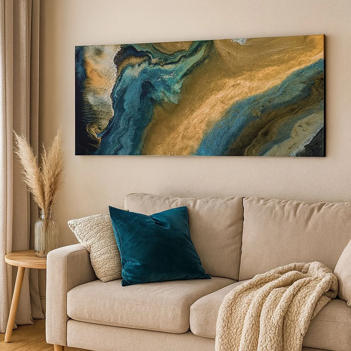 Schilderen op canvas - Blauw - geel - wederzijdse invloeden - 100x40 cm