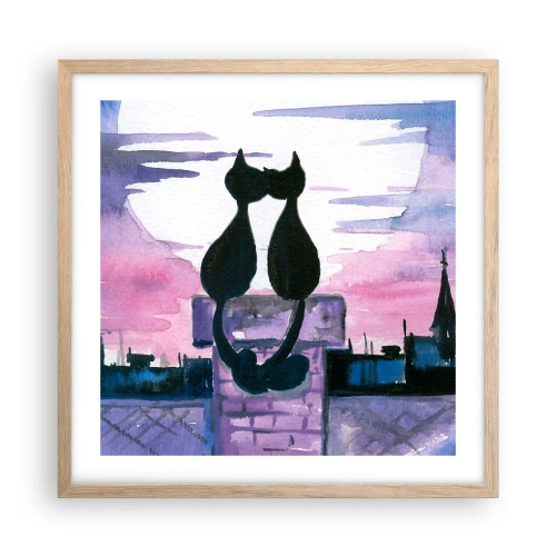 Een poster in een licht eiken lijst - Afspraak onder de maan - 50x50 cm