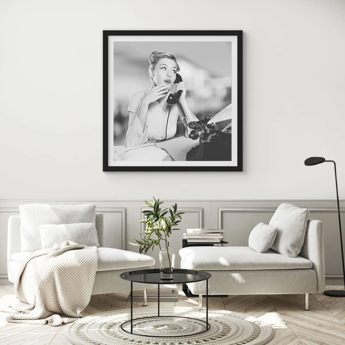 Poster in een zwarte lijst - Hallo, het zijn de jaren 50. - 40x40 cm