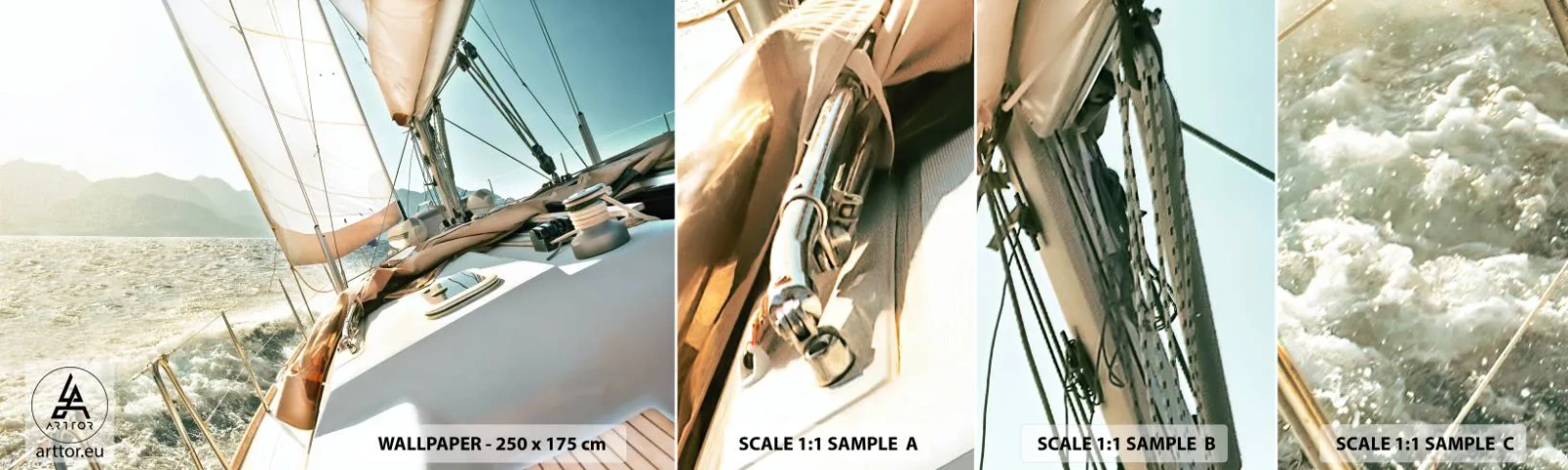 Fotobehang Staaltje Standard Eco - Onder vol zeil - Jacht, het zeilen, Zee - 100x30 cm