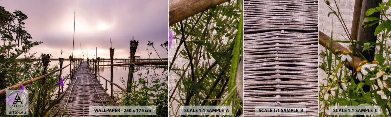 Fotobehang Monster Premium Canvas - Rust en stilte van Azië - Landschap, Rivier, Bamboe - 100x30 cm