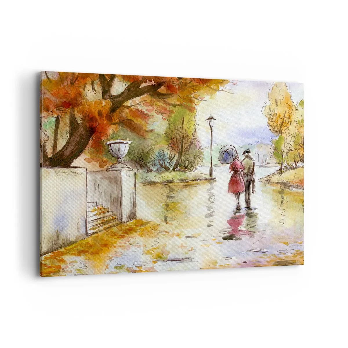 Schilderen op canvas - Romantische herfst in het park - 100x70 cm