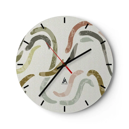 Wandklok - Klok - Organische penseelstreken in aardse tinten - 30x30cm - Een vrolijke dans van abstractie - Moderne wanddecoratie voor woonkamer, keuken en slaapkamer ARTTOR