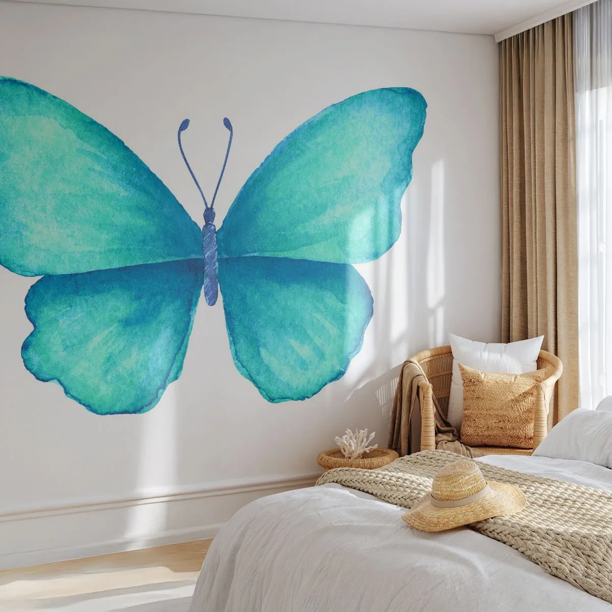 Fotobehang Premium Canvas - Turkoois van nature - Vlinder, Voor kinderen, Grafisch - 250x175 cm