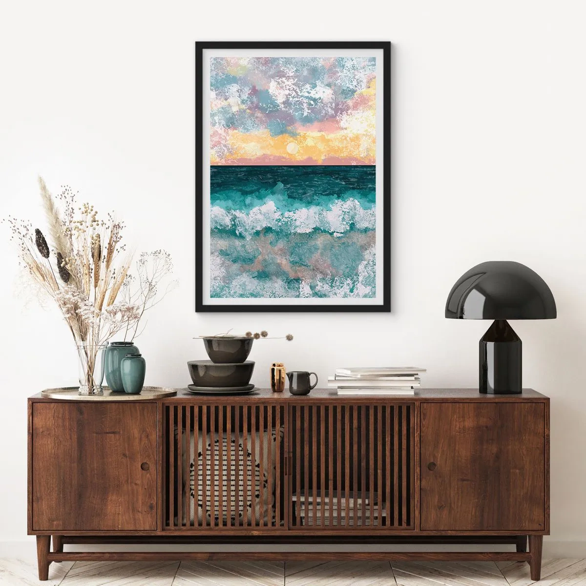 Poster in een zwarte lijst - Water, licht, lucht - 30x40 cm