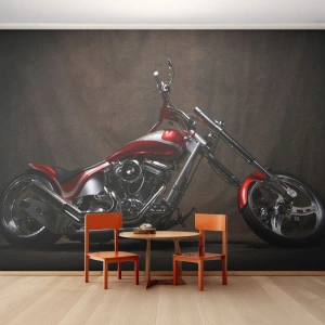 Zelfklevend Fotobehang Deluxe Sticker - Rode en zilveren schoonheid - Motor, Bijl, Automobiel - 100x70 cm
