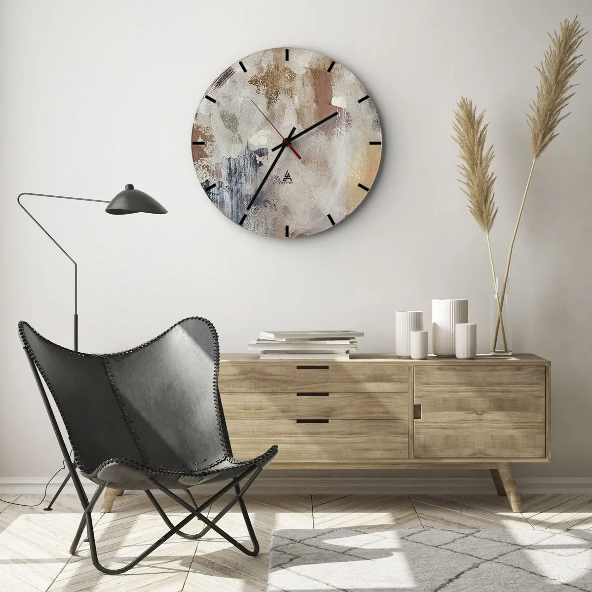 Wandklok - Klok - Beige en bruine abstractie met delicate verfstreken - 30x30cm - Mistige abstractie - Moderne wanddecoratie voor woonkamer, keuken en slaapkamer ARTTOR