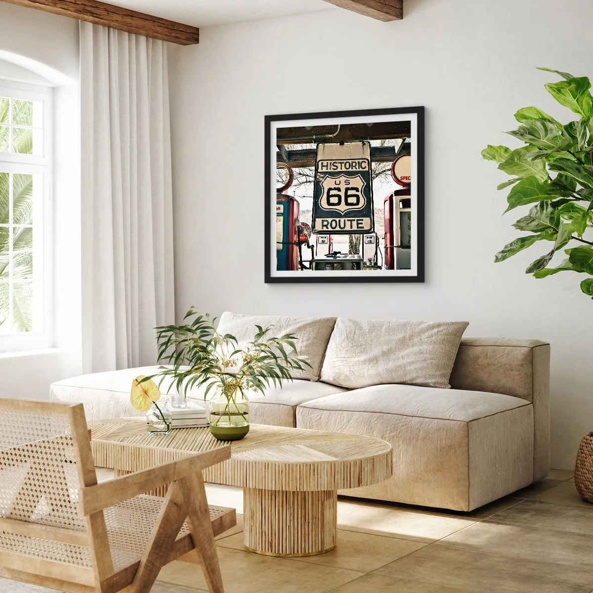 Poster in een zwarte lijst - Amerikaanse retro reis - 60x60 cm