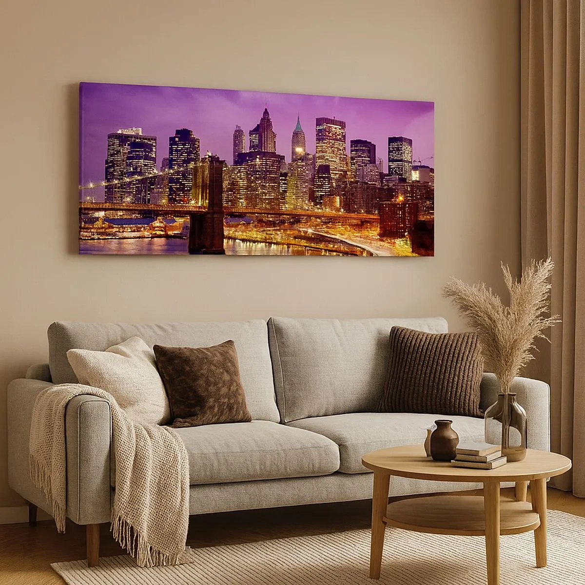 Schilderen op canvas - Violet-goud Manhattan - 100x40 cm