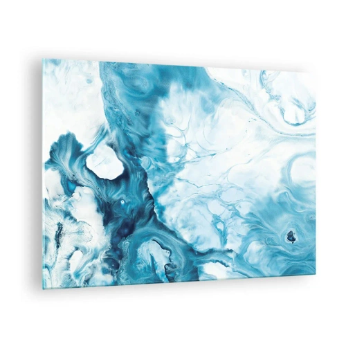 Schilderen op glas - Abstracte compositie in tinten blauw en wit - 70x50cm - Blauw Concert - Moderne wanddecoratie voor woonkamer en slaapkamer ARTTOR