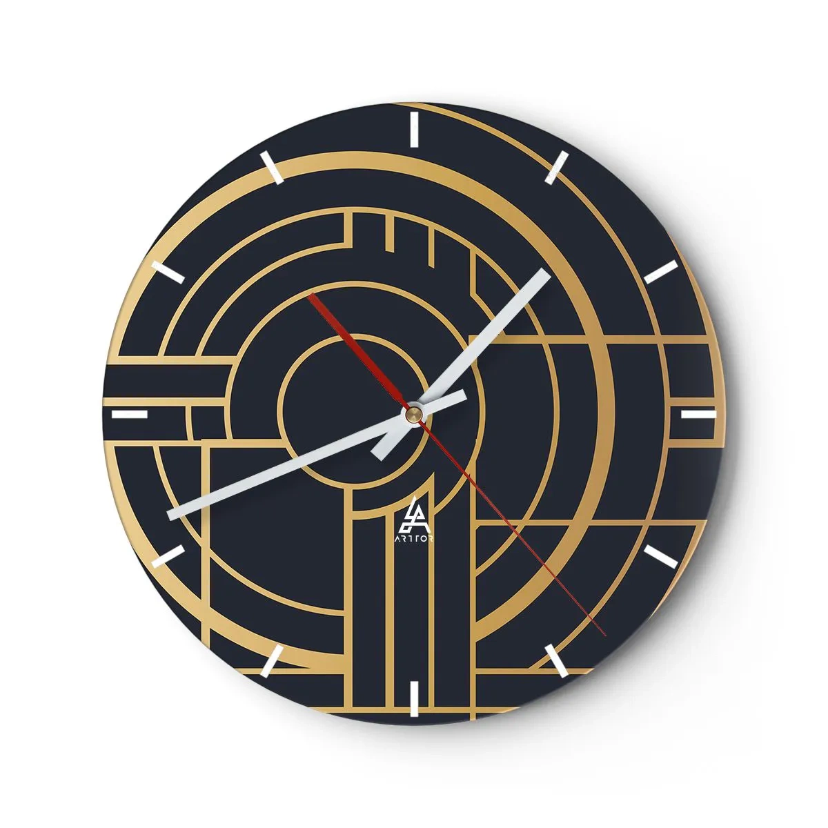 Wandklok - Klok - Goud-zwarte geometrische compositie met een concentrisch patroon - 30x30cm - Draaien van dingen - Moderne wanddecoratie voor woonkamer, keuken en slaapkamer ARTTOR