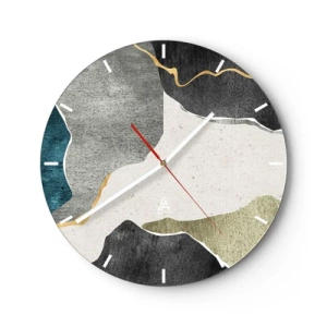 Wandklok - Klok - Kleurrijke vlekken en een gouden lijn creëren een mozaïekpatroon - 30x30cm - Mozaïekcompositie met gouddraad - Moderne wanddecoratie voor woonkamer, keuken en slaapkamer ARTTOR