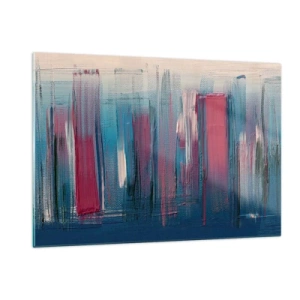 Schilderen op glas - Verticale compositie in blauw en rood - 120x80 cm