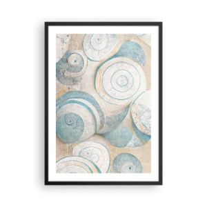 Poster in een zwarte lijst - Abstracte spiralen in tinten blauw en beige - 50x70cm - Wat zit er in de schelp? - Moderne wanddecoratie voor woonkamer en slaapkamer ARTTOR