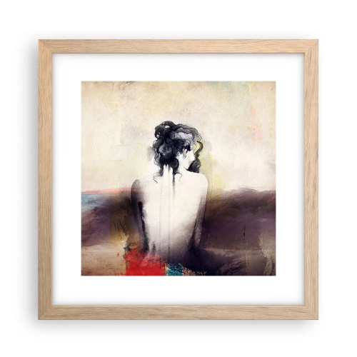 Een poster in een licht eiken lijst - Vloeiende lijnen, ovale vormen - 30x30 cm