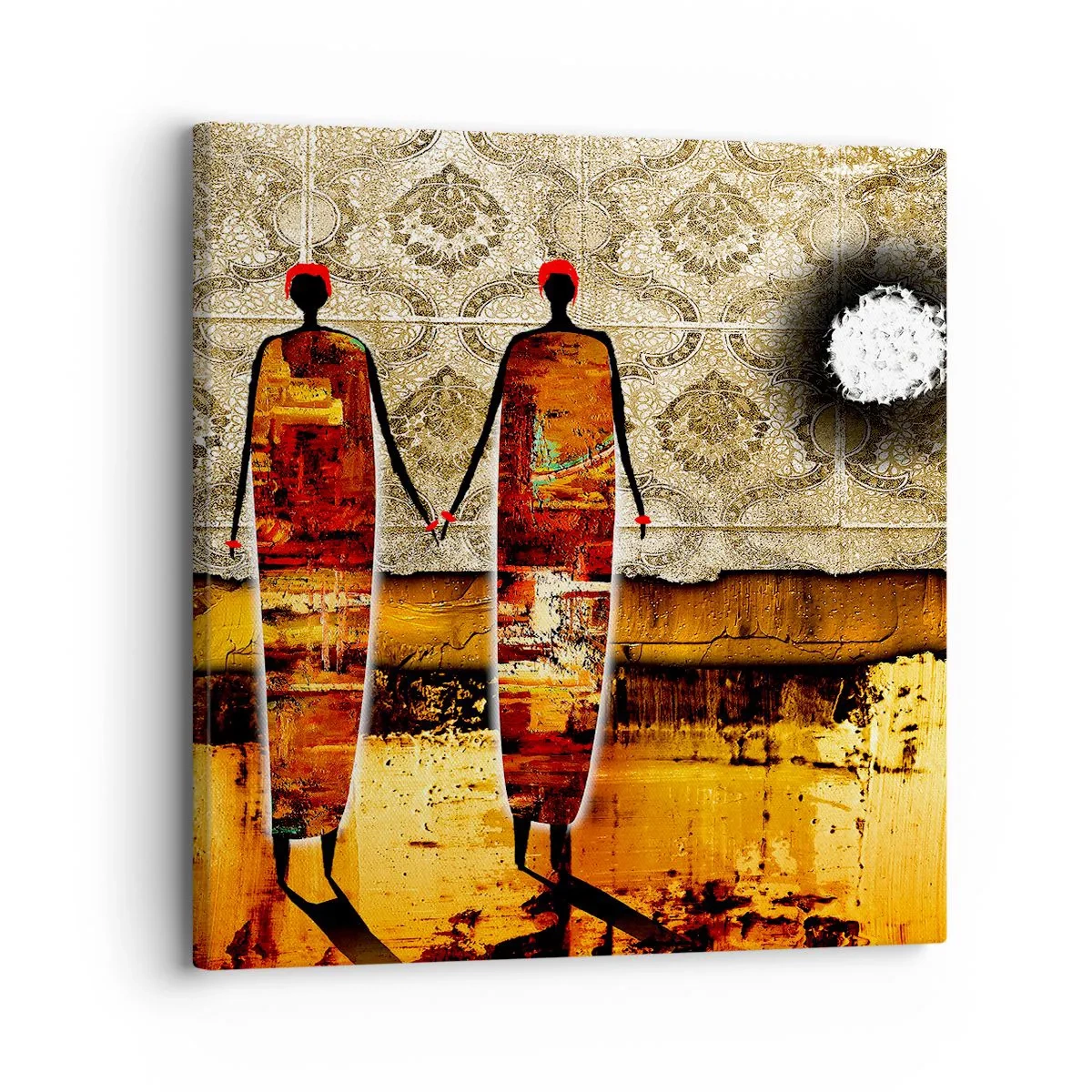 Schilderen op canvas - Etnische compositie in de kleuren van Afrika - 30x30 cm