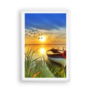 Poster in een witte lijst - De aalscholvers vliegen al weg - 61x91 cm