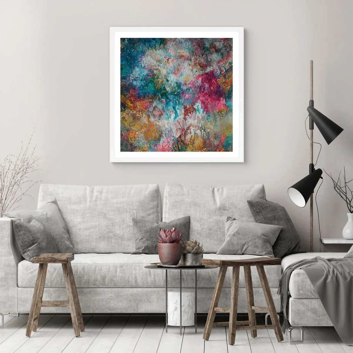 Poster in een witte lijst - Volledig in bloei - 50x50 cm