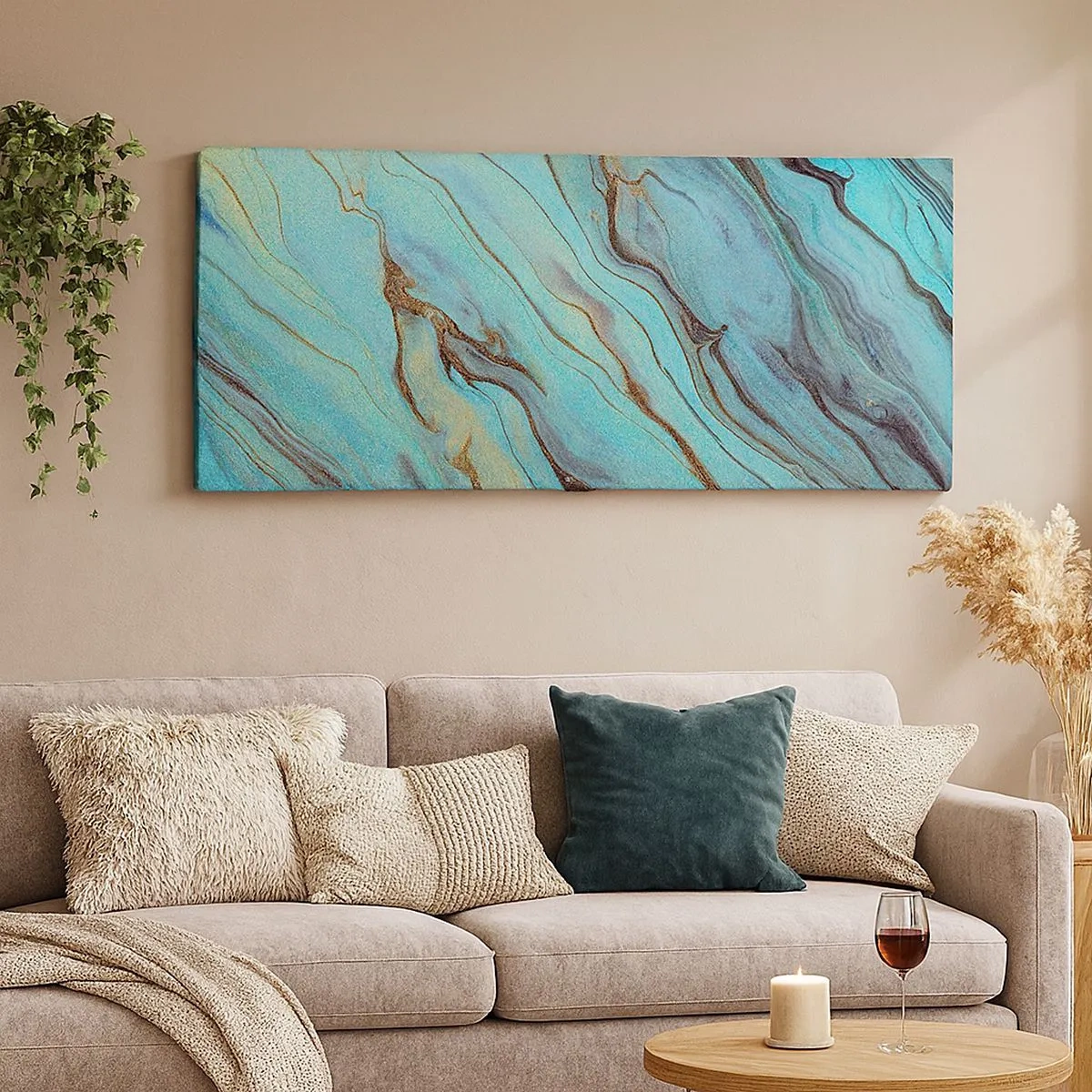 Schilderen op canvas - Turquoise vloed - 100x40 cm