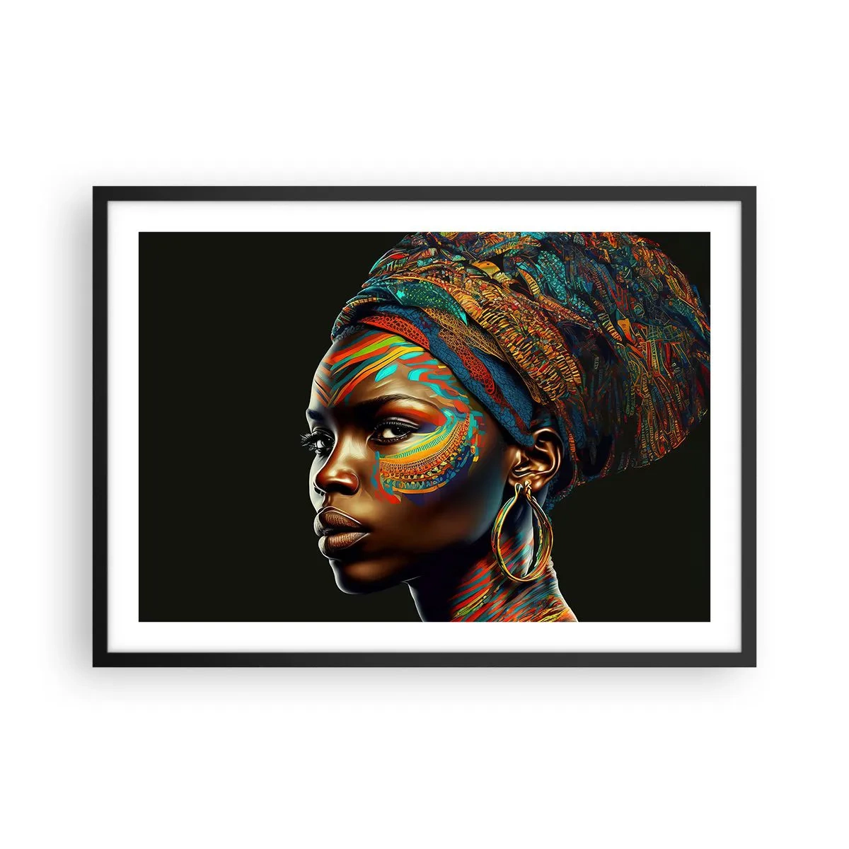 Poster in een zwarte lijst - Afrikaanse koningin - 70x50 cm