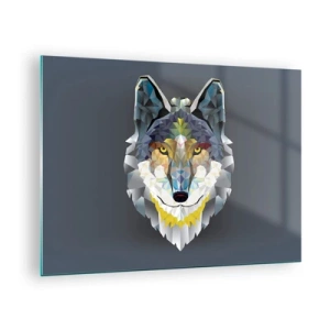 Schilderen op glas - Geometrische wolf op een donkere achtergrond - 70x50cm - Als we het over de duivel hebben - Moderne wanddecoratie voor woonkamer en slaapkamer ARTTOR