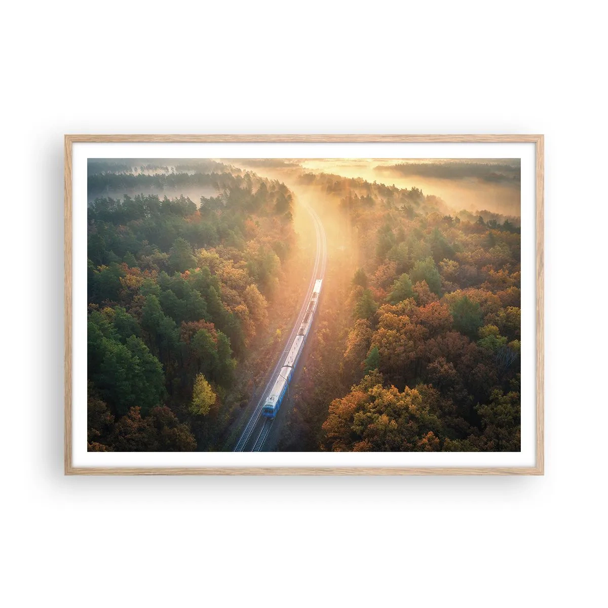 Een poster in een licht eiken lijst - Herfst reis - 100x70 cm