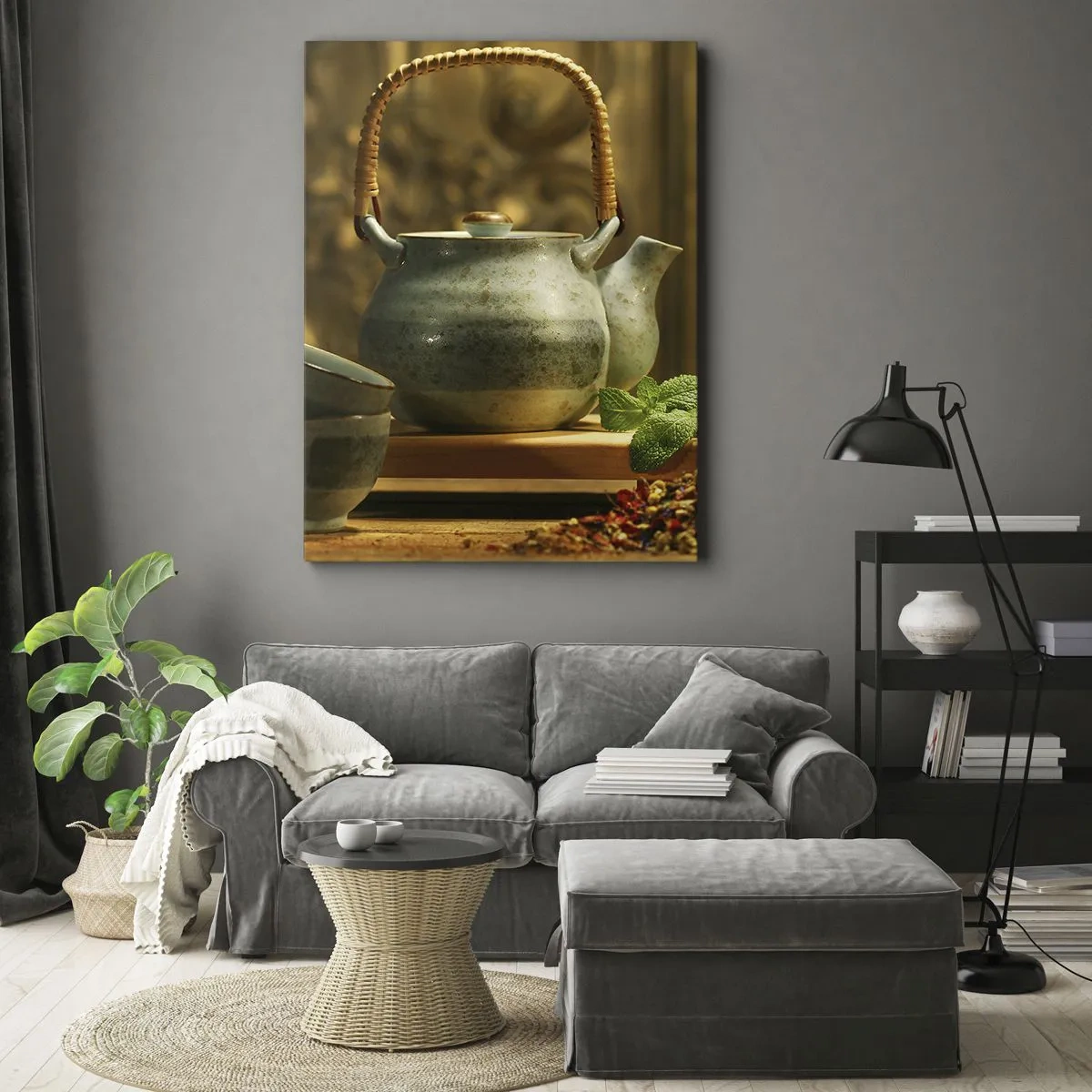 Schilderen op canvas - Verhandeling over het drinken van thee - 55x100 cm