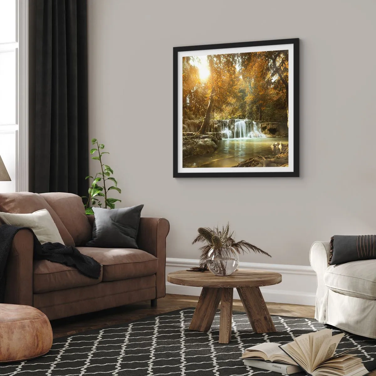 Poster in een zwarte lijst - Park cascade - 40x40 cm