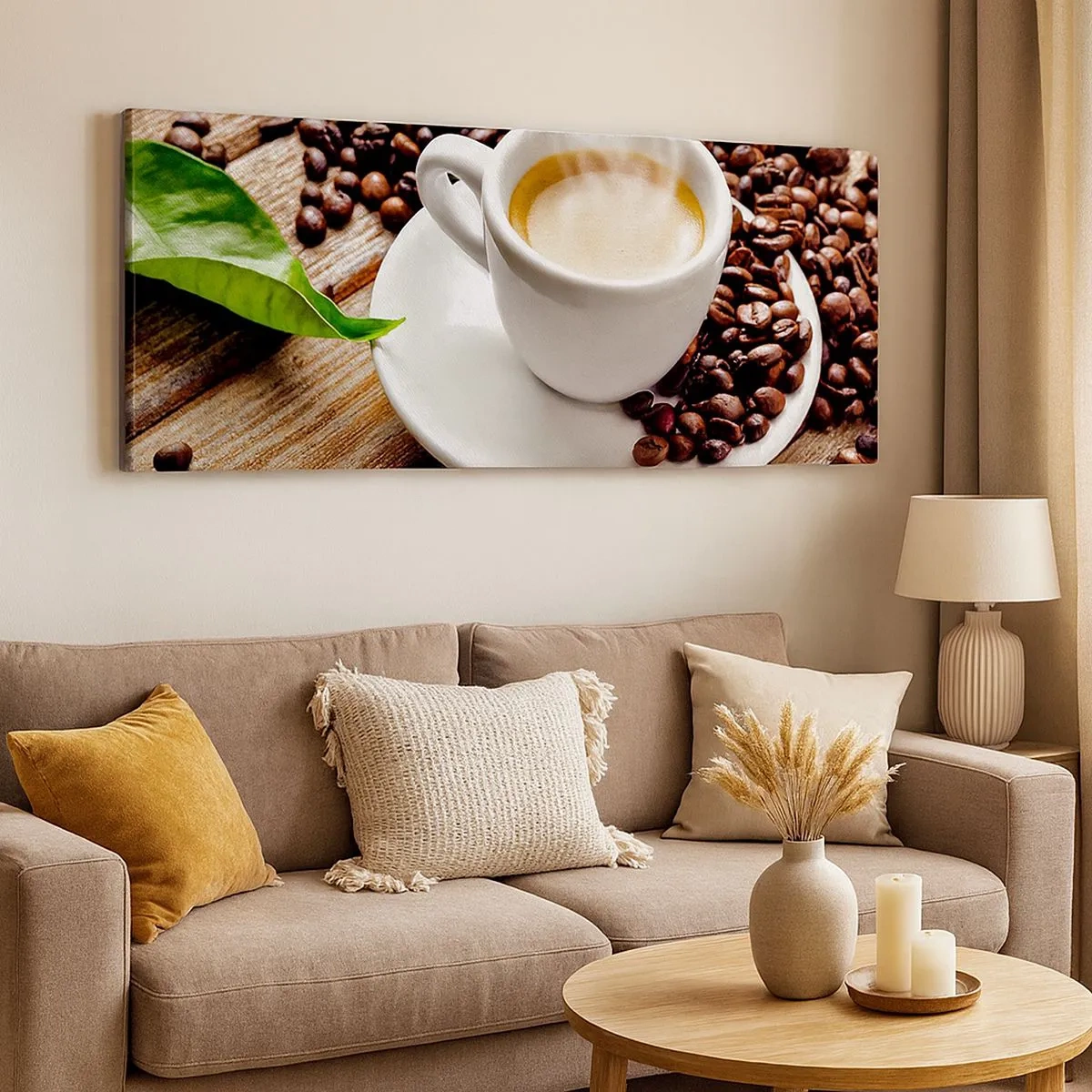 Schilderen op canvas - Koffie op de bank - 100x40 cm