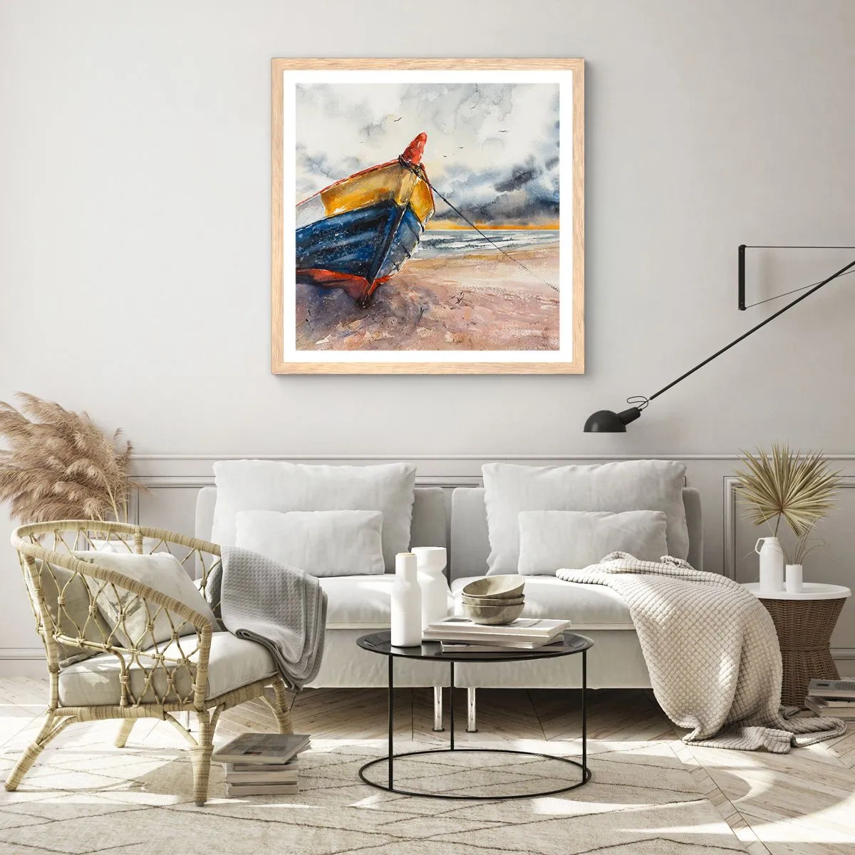 Een poster in een licht eiken lijst - Rust aan de kust - 50x50 cm