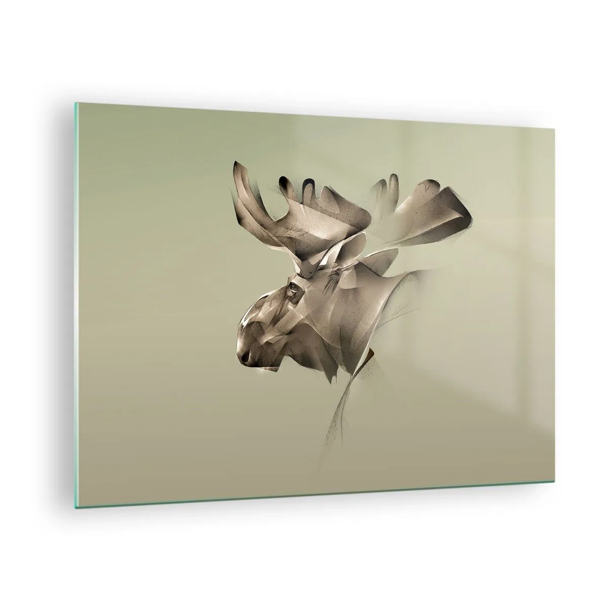 Schilderen op glas - Een moderne afbeelding van een eland op een groene achtergrond - 70x50cm - De zachte kracht van vrede - Moderne wanddecoratie voor woonkamer en slaapkamer ARTTOR