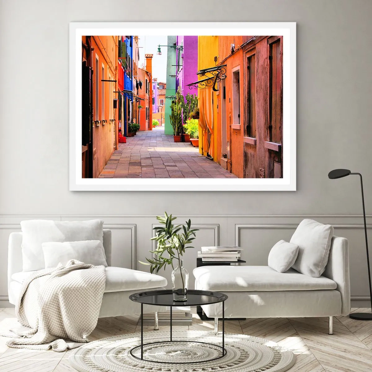 Poster in een witte lijst - Regenboogsteeg - 70x50 cm