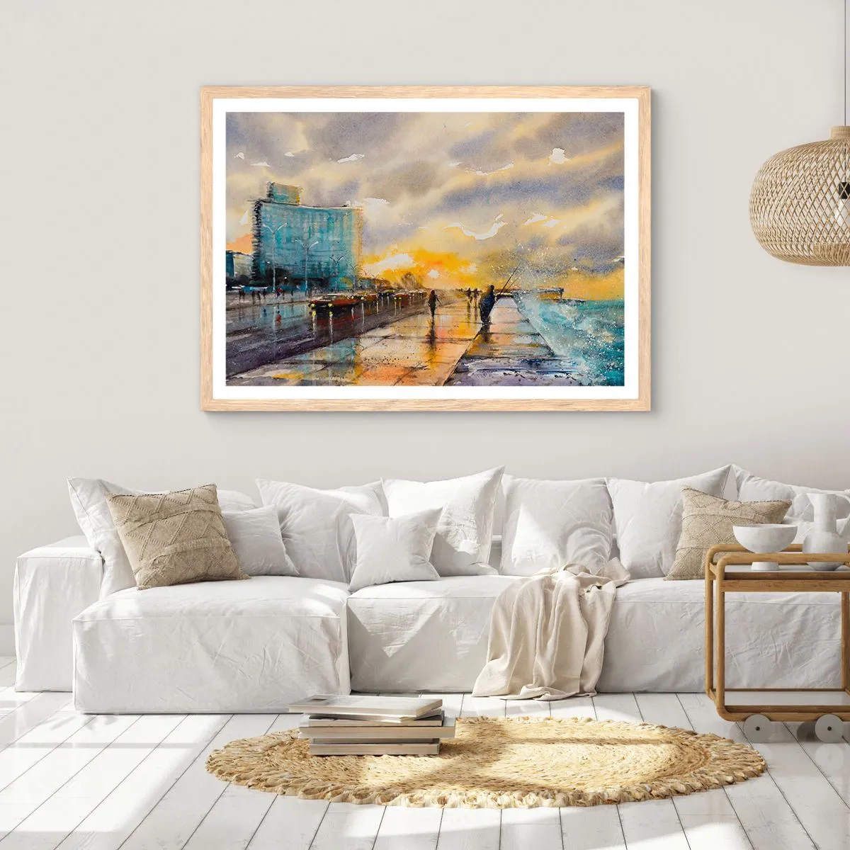 Een poster in een licht eiken lijst - Het leven aan de oever - 91x61 cm