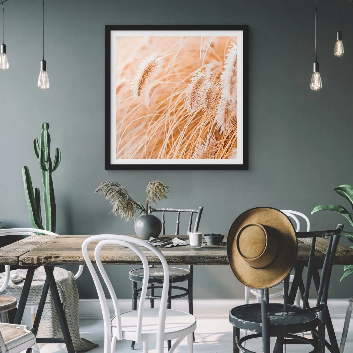 Poster in een zwarte lijst - Het gouden geritsel van het gras - 50x50 cm