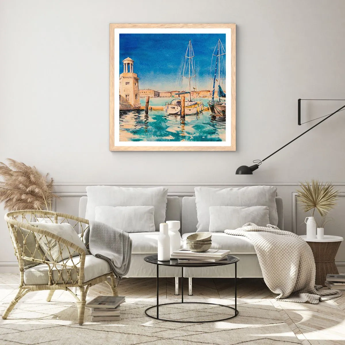 Een poster in een licht eiken lijst - Zonnige lagune - 40x40 cm