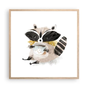 Een poster in een licht eiken lijst - Mijn vriend de wasbeer - 60x60 cm