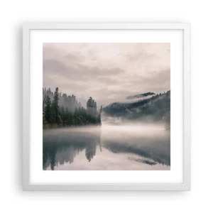 Poster in een witte lijst - In reflectie, in de mist - 40x40 cm