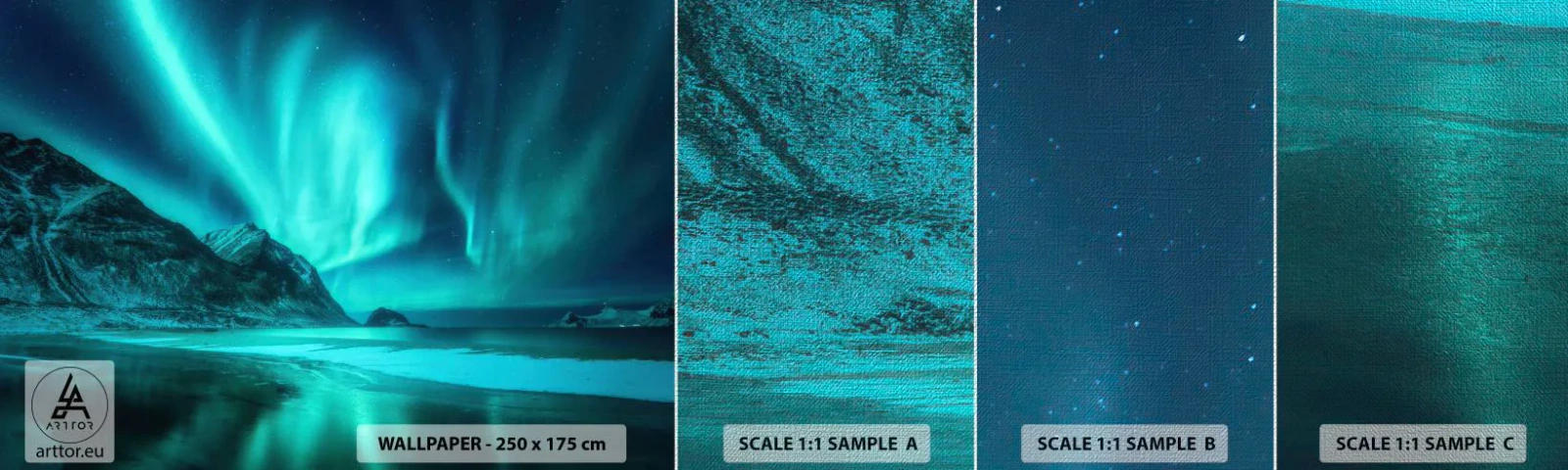 Fotobehang Monster Premium Canvas - Wonderen van het Noorden - Landschap, Noordpool, Noorderlicht - 100x30 cm