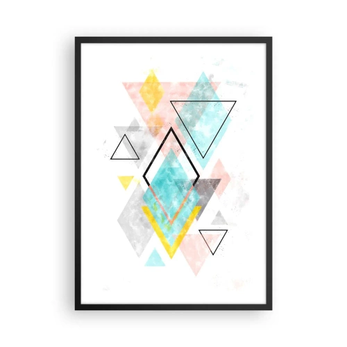 Poster in een zwarte lijst - Een kleurrijke compositie van geometrische vormen op een witte achtergrond - 50x70cm - Geometrisch spel - Moderne wanddecoratie voor woonkamer en slaapkamer ARTTOR
