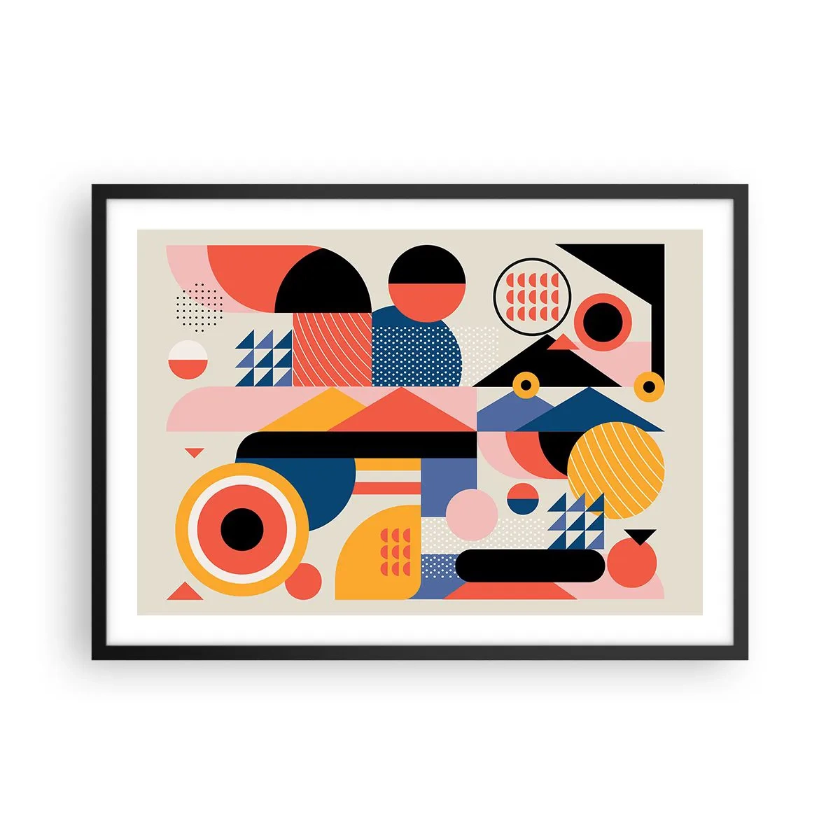 Poster in een zwarte lijst - Compositie: speel rond - 70x50 cm