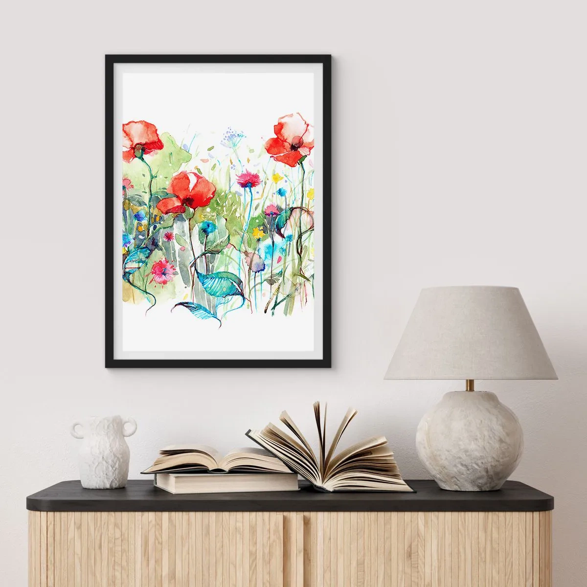 Poster in een zwarte lijst - Bloeiende meiweide - 30x40 cm