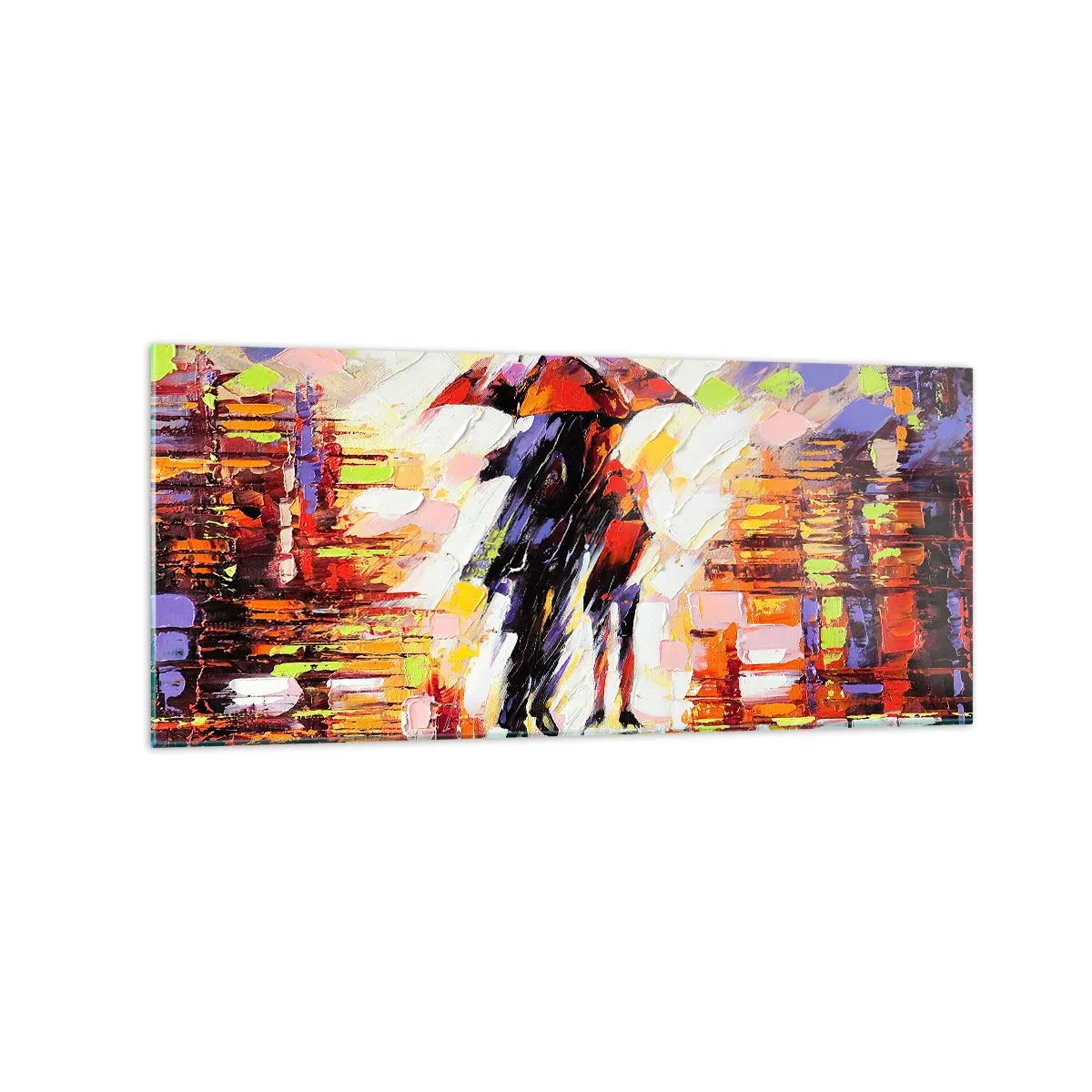 Schilderen op glas - Samen door de nacht en regen - 120x50 cm