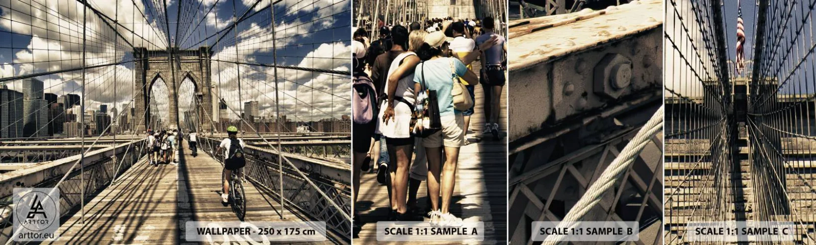 Fotobehang Staaltje Standard Eco - Midden in het hart van de stad - Brooklyn Bridge, New York, Stad - 100x30 cm