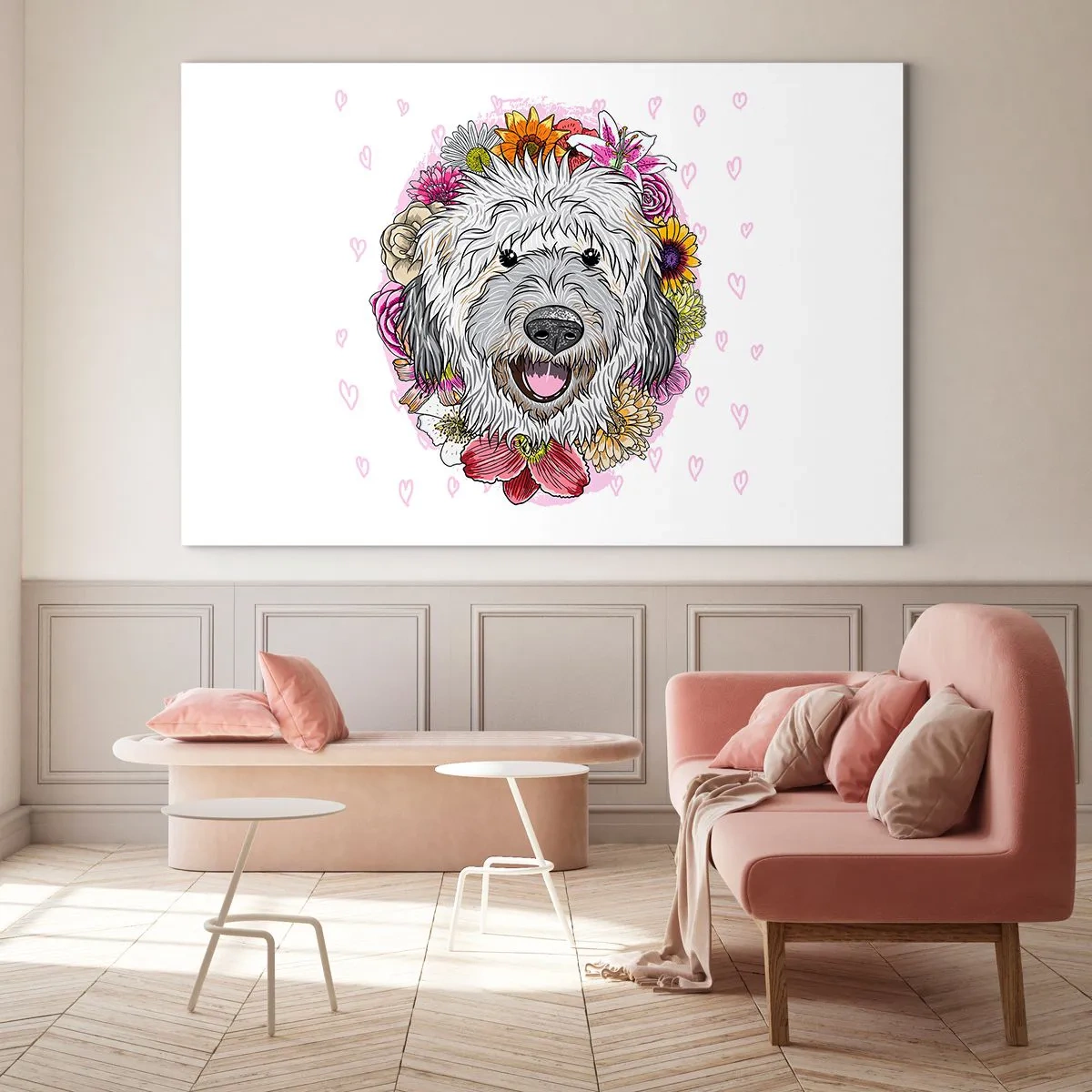 Schilderen op glas - Puppy vreugde - 120x80 cm